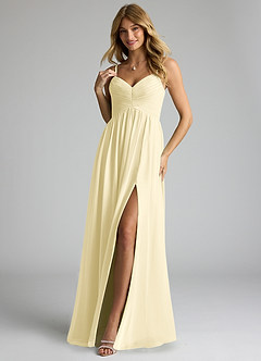 Azazie Alia Bridesmaid Dresses Lemon Sorbet A-Line Pleated Chiffon Dress image3
