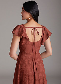 Azazie Bondi Bridesmaid Dresses Terracotta A-Line Side Slit Floral Burnout Dress image5
