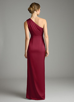 Azazie Emorie Bridesmaid Dresses Burgundy Sheath One Shoulder Stretch Satin Dress image6