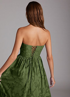 Azazie Delphina Bridesmaid Dresses Olive A-Line Strapless Floral Burnout Convertible Dress image6