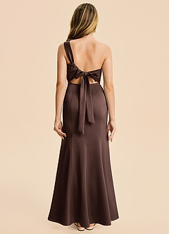 Azazie Ren Junior Ganache A-Line Pleated Stretch Satin Dress image1