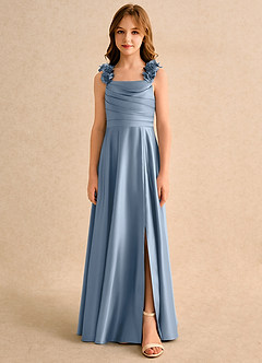 Azazie Rosita Junior Formal Sukienki dla dziewczynek sypiących kwiaty Linia A Pofałdowany Matowy satynowy Długość podłogi Sukienka image3