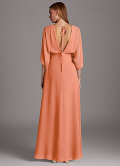 Azazie Rebecca Vente Finale Robe Trapèze en Mousseline de soie Col V à manches longues Coucher De Soleil image2