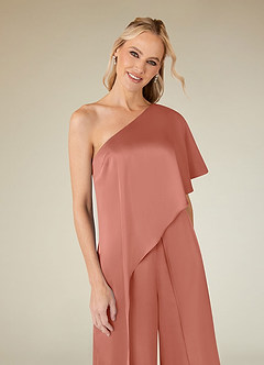 Azazie Hagretta Mother of the Bride Dresses Salmon Pink Jumpsuit/Pantsuit Stretch Satin Dress image5