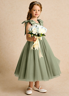 Azazie Serene Flower Girl Dresses Pistachio Ball-Gown Bow Matte Satin Dress image5