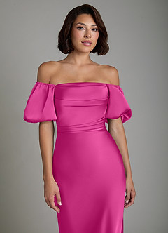 Azazie Lea Bridesmaid Dresses Fuchsia Mermaid Off the Shoulder Stretch Satin Convertible Dress image5