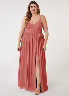 Azazie Zeya 신부 들러리 드레스 A라인 주름진 쉬폰 바닥 길이 드레스 image6