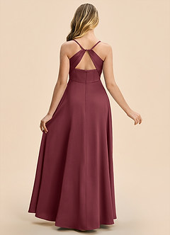 Azazie Gia Junior Robe Trapèze en Satin extensible Plissé Merlot image2