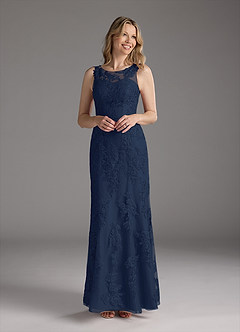 Azazie Whilhelmina Mother of the Bride Dresses Dark Navy Mermaid Lace Chiffon Dress image9