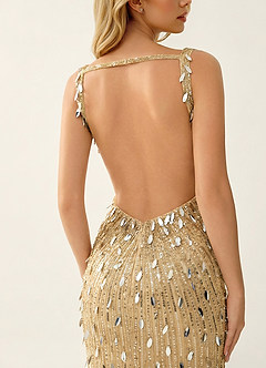 Veda Champagne Robe de bal sirène scintillante à col en V et fente haute image5