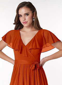 Azazie Jael Bridesmaid Dresses Paprika A-Line V-Neck Mesh Dress image5