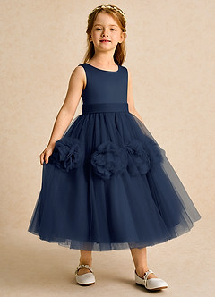 Azazie Vola Flower Girl Dresses Dark Navy Ball-Gown Sleeveless Tulle Dress image3
