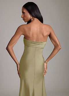 Azazie Saylor Vestidos de damas de honor Vestido de Musgo Verde de Satén Elástico de Corte Sirena con Sin tirantes image6