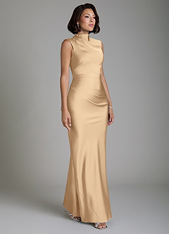 Azazie Lumia Robes de demoiselle d'honneur Robe Fourreau en Satin extensible Corset Champagne image4