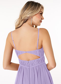 Azazie Yanelie Robes de demoiselle d'honneur Robe Trapèze en Mousseline de soie Plissé à encolure dégagée Lilas image6