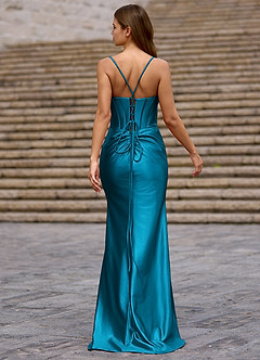 Glow Lac Bleu Robe de bal en satin soyeux image2