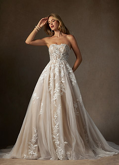 Azazie Keri Wedding Dresses Diamond White Sand Ball-Gown Strapless Lace Dress image1