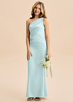 Azazie Akilah Junior Osłona Pofałdowany Satyna elastyczna Długość podłogi Młodsza druhna Sukienka image5