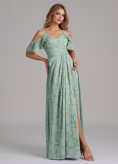 Azazie Dakota Bridesmaid Dresses Agave A-Line Off the Shoulder Floral Burnout Dress image5