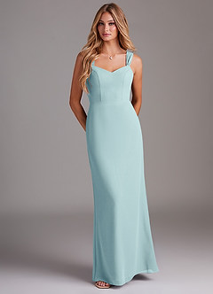 Azazie Denice Bridesmaid Dresses Sea Glass Sheath Pleated Chiffon Dress image1