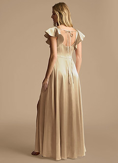 Azazie Bondi Bridesmaid Dresses Champagne A-Line Bow Metallic Satin Dress image3