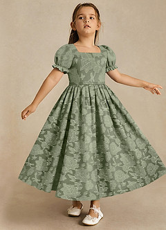 Azazie Joss vestidos de niña de las flores Vestido Pistacho de Devorado Floral de Línea A con con mangas image3