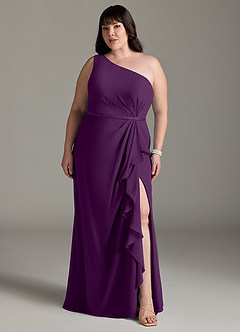 Azazie Liza Bridesmaid Dresses Grape Mermaid One Shoulder Chiffon Dress image6