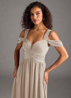 Azazie Lianne Bridesmaid Dresses Frost A-Line Off the Shoulder Stretch Satin Dress image3