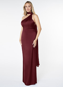 Azazie Kaylani Brudtärnklänningar Klänning av Sjöjungfru i Stretch Satin Hög hals Cabernet image3