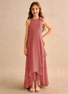 Azazie Boop Girls Formal Blumenmädchenkleider A-Linie Schleifen Chiffon Kleid Antike Rose image3