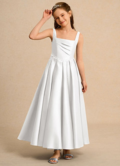 Azazie Mochi Girls Formal Robe Demoiselle D'honneur Fillette Robe Princesse en Mat Satiné Plissée Blanc image6