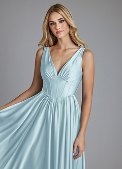 Azazie Delmie Bridesmaid Dresses Cloud Blue A-Line Corset Stretch Satin Dress image7
