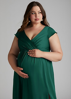 Azazie Allessia Maternity Bridesmaid Dresses A-Line Pleated Stretch Satin Floor-Length Dress image13