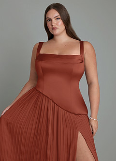 Azazie Stephanie Rochii de domnișoară de onoare A-Line Plisată Satin elastic Lungime până la podea Rochie image9