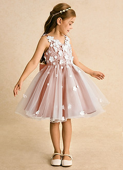 Azazie Junebug vestidos de niña de las flores Vestido de Marfil Mai Tai de Tul de Princesa con Encaje image4
