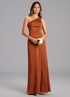 Azazie Phaedra Jurken voor bruidsmeisjes Jurk van Stretch Satijn met A-Lijn One-Shoulder Kaneel image4