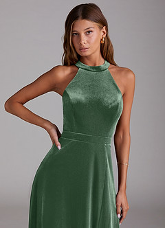 Azazie Clarice Bridesmaid Dresses Eucalyptus A-Line Side Slit Velvet Dress image5