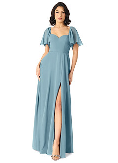Azazie Chloe Vestidos de damas de honor Vestido de Azul Malhumorado de Gasa de Corte en A con Escote de Corazón image1