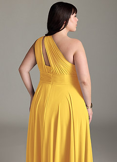 Azazie Charlize Bridesmaid Dresses Marigold A-Line One Shoulder Chiffon Dress image13