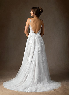 Azazie Monda Hochzeitskleider A-Linie Spitze Tüll Kleid Diamantweiß image5