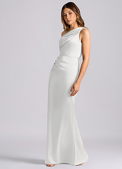 Azazie Akilah Bridesmaid Dresses White Mermaid One Shoulder Stretch Satin Dress image5