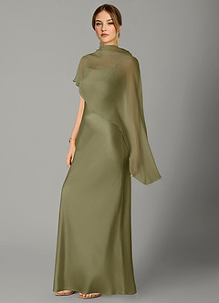 Azazie Jaleesa Bridesmaid Dresses Pistachio A-Line High Neck Stretch Satin Dress image4