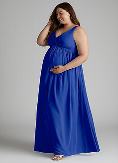 Azazie Yetta Maternity Bridesmaid Dresses A-Line V-Neck Gathered Chiffon Floor-Length Dress image10