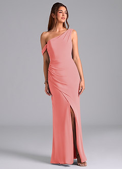 Azazie Madelyn Bridesmaid Dresses Coral Mermaid Off the Shoulder Chiffon Convertible Dress image1
