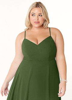 Azazie Clarissa Bridesmaid Dresses Olive A-Line V-Neck Chiffon Dress image11