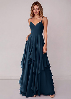 Azazie Zaina Abiti da Damigella Abito A-Line in Chiffon Marino Scuro image3