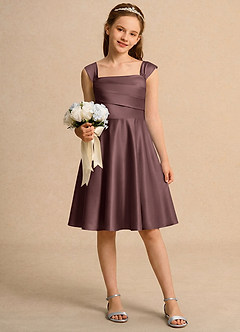 Azazie Budle Girls Formal Flower Girl Dresses Espresso A-Line Pleated Matte Satin Dress image1
