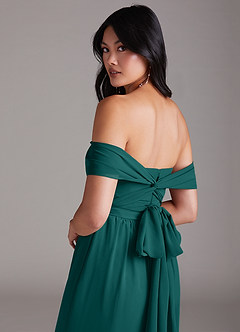 Azazie Lamara Bridesmaid Dresses Peacock Off the Shoulder Chiffon Convertible Jumpsuit image6