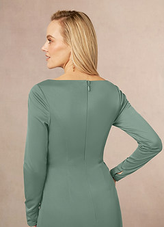 Azazie Risa Mother of the Bride Dresses Eucalyptus Mermaid V-Neck Pleated Mesh Dress image5