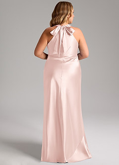 Azazie Doretta Bridesmaid Dresses Blushing Pink Mermaid Bow Metallic Satin Dress image13